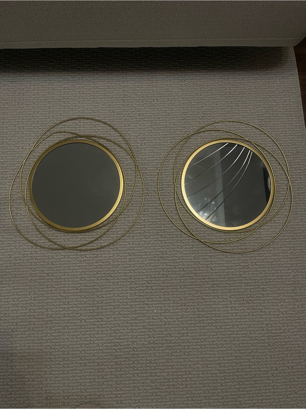 Set of 2 Round Gold Wall Mirrors with Spiral Wire Frames